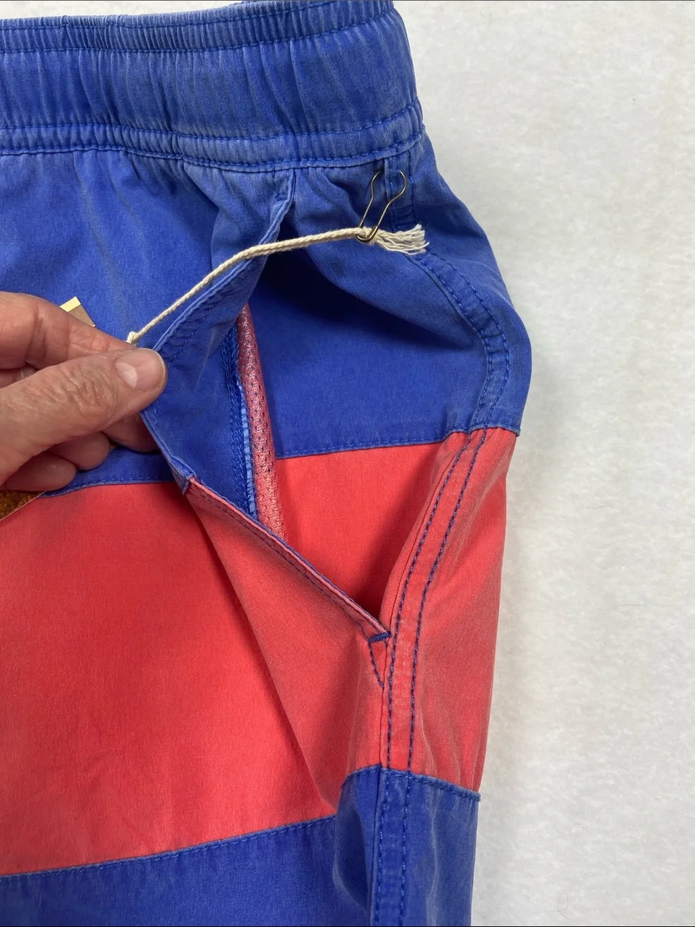Fair Harbor Men's Blue & Red Swim‎ Trunks with Drawstring Beach Coastal Pool